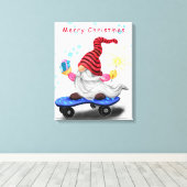 Kerstcanvas — Skater Gnome afdrukken met cadeaus (Insitu (Houten vloer))