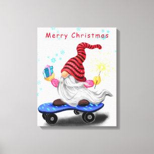 Kerstcanvas — Skater Gnome afdrukken met cadeaus