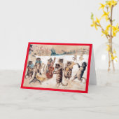 Kerstcarol Singing, Louis Wain Card Kaart (Gele Bloem)