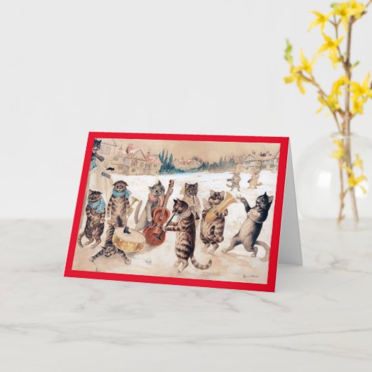 Kerstcarol Singing, Louis Wain Card Kaart (Gele Bloem)