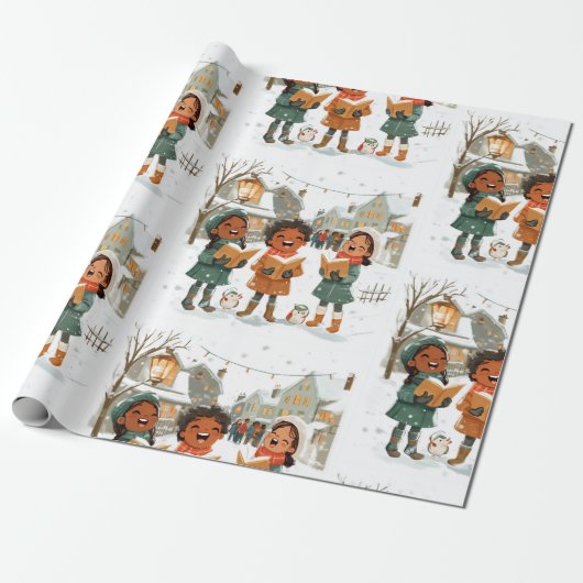 KerstCarolers Cadeaupapier (Uitgerold)