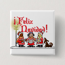 KerstCarolers - Feliz Navidad Vierkante Button 5,1 Cm