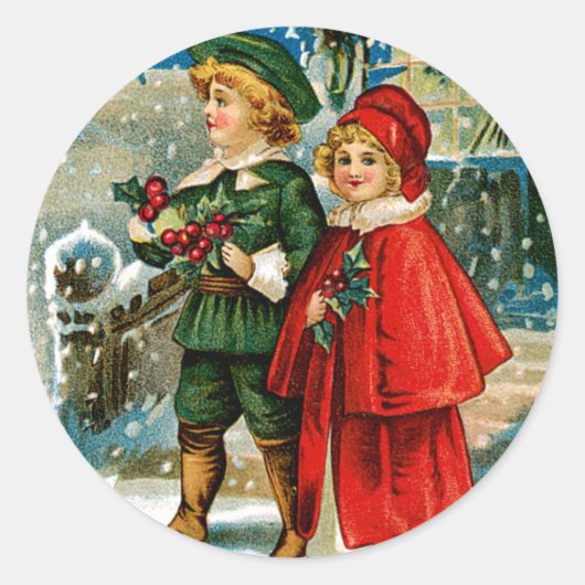 KerstCarolers Ronde Sticker (Voorkant)