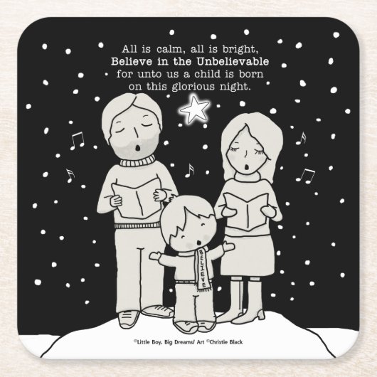 KerstCaroling Vierkante Kartonnen Onderzetter (Voorkant)