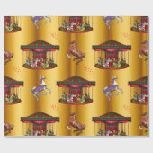 Kerstcarrouselpaarden op goud cadeaupapier (Vlak)