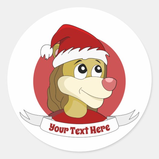 Kerstcartoon met een schattige, klassieke leeuwen ronde sticker (Voorkant)
