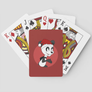 Kerstcartoon met een schattige panda-beer die auto pokerkaarten