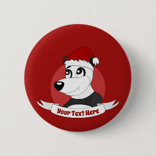 Kerstcartoon met knop van een knuffel panda ronde button 5,7 cm