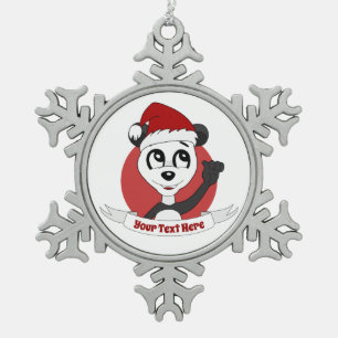Kerstcartoon met knuffel panda beer sneeuwvlok p tin sneeuwvlok ornament