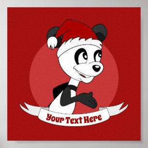 Kerstcartoon met schattig panda-beer poster