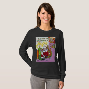 Kerstcasino-stijl vrouwen zwarte lange slv-shirt t-shirt