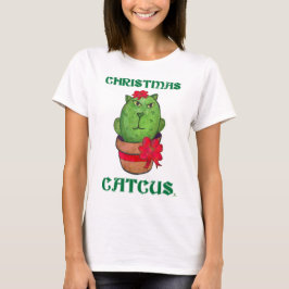 kerstcatcus Holiday Cactus Cartoon Art T-shirt