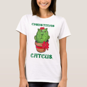 kerstcatcus Holiday Cactus Cartoon Art T-shirt