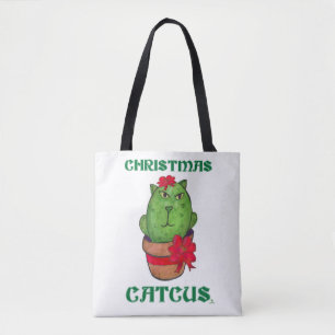 kerstcatcus Holiday Cactus Cartoon Fun Draagtas