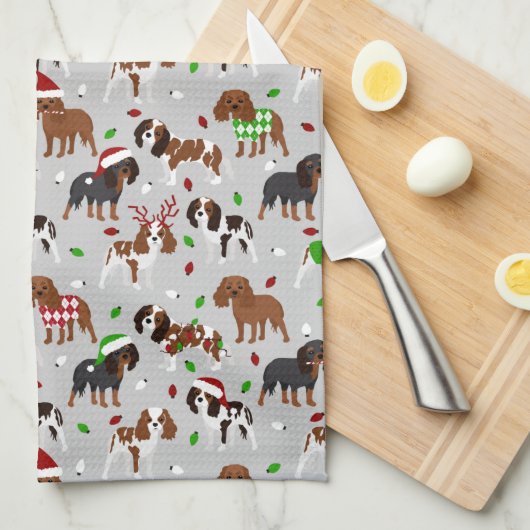 KerstCavalier King Charles Spaniel Theedoek (Quarter Fold)