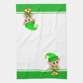 Kerstcellen en Cute Elf op groen en wit Theedoek (Verticaal)