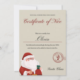 Kerstcertificaat van de Goede Lijst van Sinterklaa Feestdagenkaart