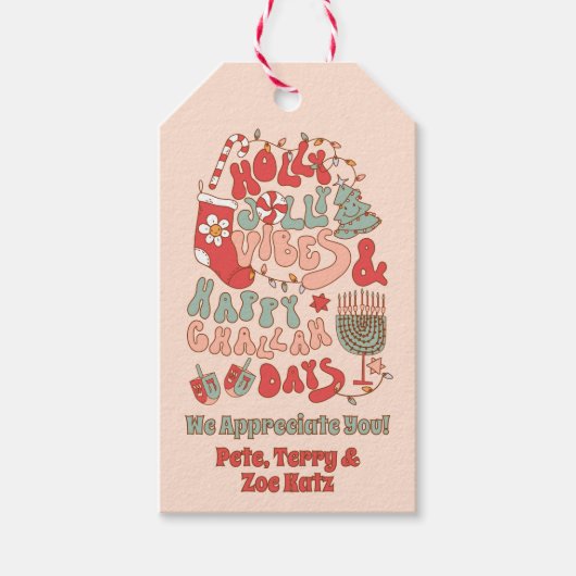 KerstChanukah hanukkah Groovy Vibes Cadeaulabel (Voorkant)