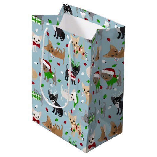 Kerstchihuahua Alle munten Medium Gift Bag Medium Cadeauzakje (Voorkant Gekanteld)