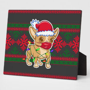Kerstchihuahua met een medisch masker fotoplaat