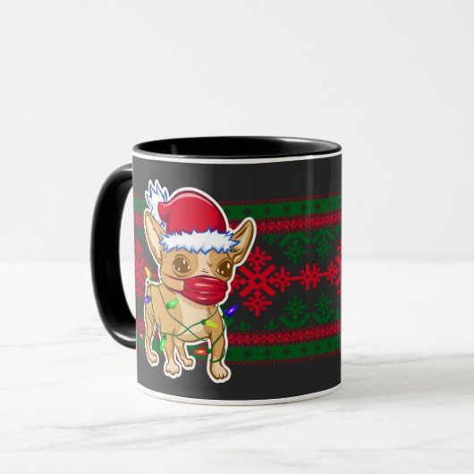 Kerstchihuahua met een medisch masker mok (Voorkant links)