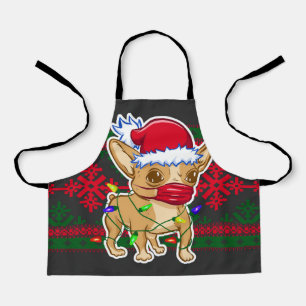 Kerstchihuahua met een medisch masker schort