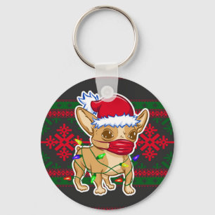 Kerstchihuahua met een medisch masker sleutelhanger