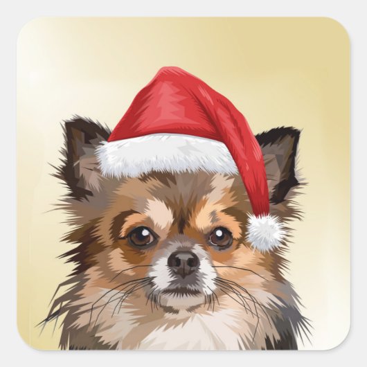 Kerstchihuahua puppy met kersthoed vierkante sticker (Voorkant)
