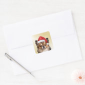 Kerstchihuahua puppy met kersthoed vierkante sticker (Envelop)