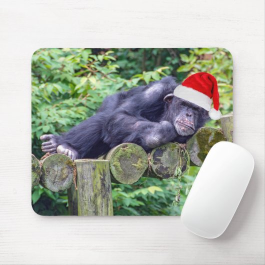 Kerstchimpansee met een kerstmuts muismat (Met muis)