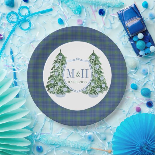 KerstChinoiserie Chic Monogram Weddenschap Shower Papieren Bordje (Feest)