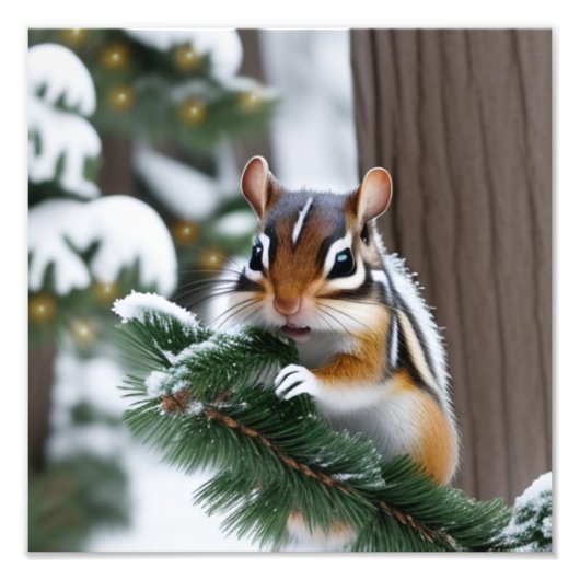 kerstchipmunk foto afdruk (Voorkant)