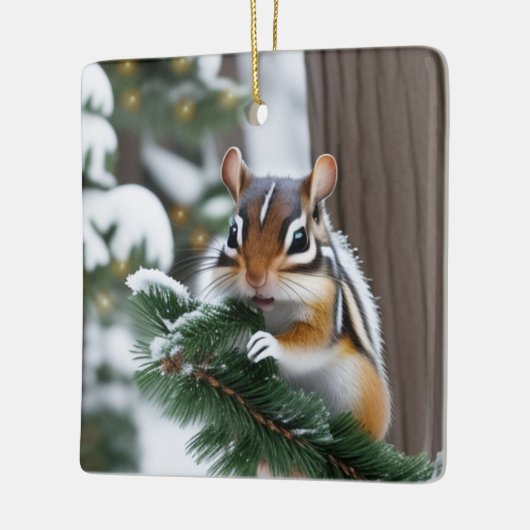 kerstchipmunk keramisch ornament (Links)