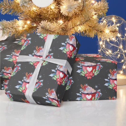 kerstchocolade op grijs cadeaupapier (Feestdagen)