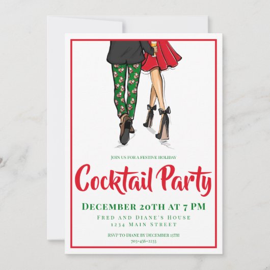 Kerstcocktail party uitnodiging feestelijk paar (Voorkant)