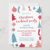 Kerstcocktail uitnodiging Schattige roze en blauw (Voorkant)