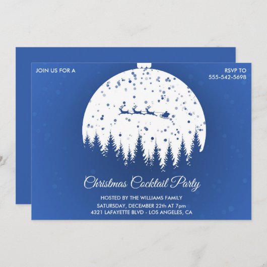 Kerstcocktailparty Blue Santa sleigh Kaart (Voorkant / Achterkant)