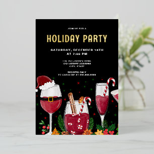 Kerstcocktails Vakantie Feest Echt Goud Folie Uitnodiging