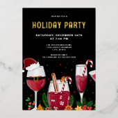 Kerstcocktails Vakantie Feest Echt Goud Folie Uitnodiging (Voorkant)