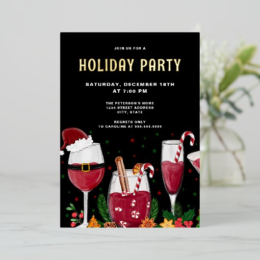 Kerstcocktails Vakantie Feest Echt Goud Folie Uitnodiging (Staand Voorkant)