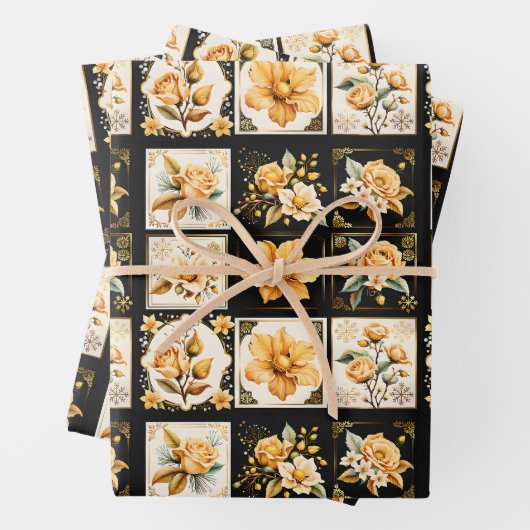 Kerstcollage met bloemen inpakpapier vel (In situ)