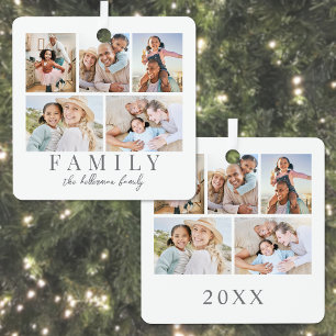 Kerstcollage met familiefoto's metalen ornament
