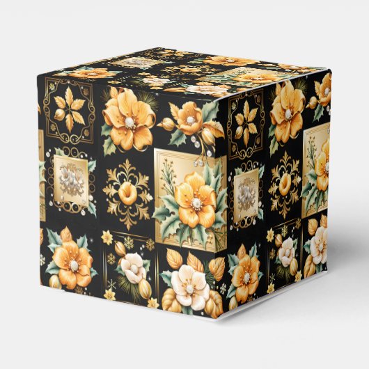 Kerstcollage met gouden en witte bloemen bedankdoosjes (Achterkant)