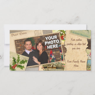 Kerstcollage met vintage kerstkaarten en eigen fot feestdagenkaart