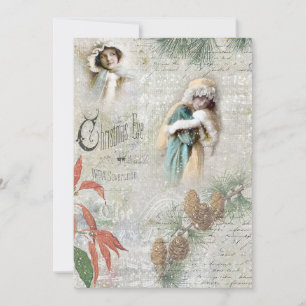 Kerstcollage met vintage sneeuwige wintermuziek feestdagenkaart