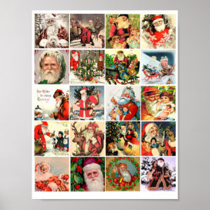  kerstcollage voor de oude wereld santa art poster
