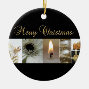 Kerstcollage Zwart, Wit en Goud Keramisch Ornament