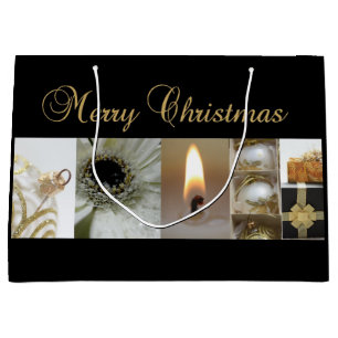 Kerstcollage zwart, wit en goud large cadeautasje