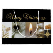 Kerstcollage zwart, wit en goud large cadeautasje (Achterkant)