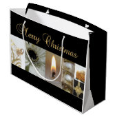 Kerstcollage zwart, wit en goud large cadeautasje (Achterkant Gekanteld)